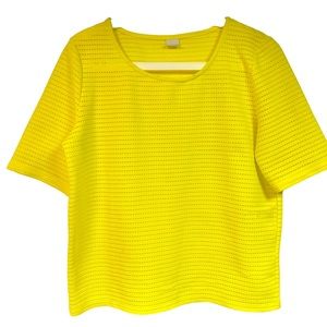 Bossini Italian Made Yellow Open Knit‎ Mesh short sleeve Top